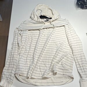 Marine Layer Cream and Gray Striped Hoodie Sweater